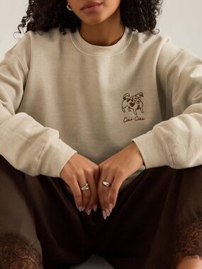 🐾Anthropologie Dog Sweatshirt Embroidered Dog Ciao New Small Oatmeal